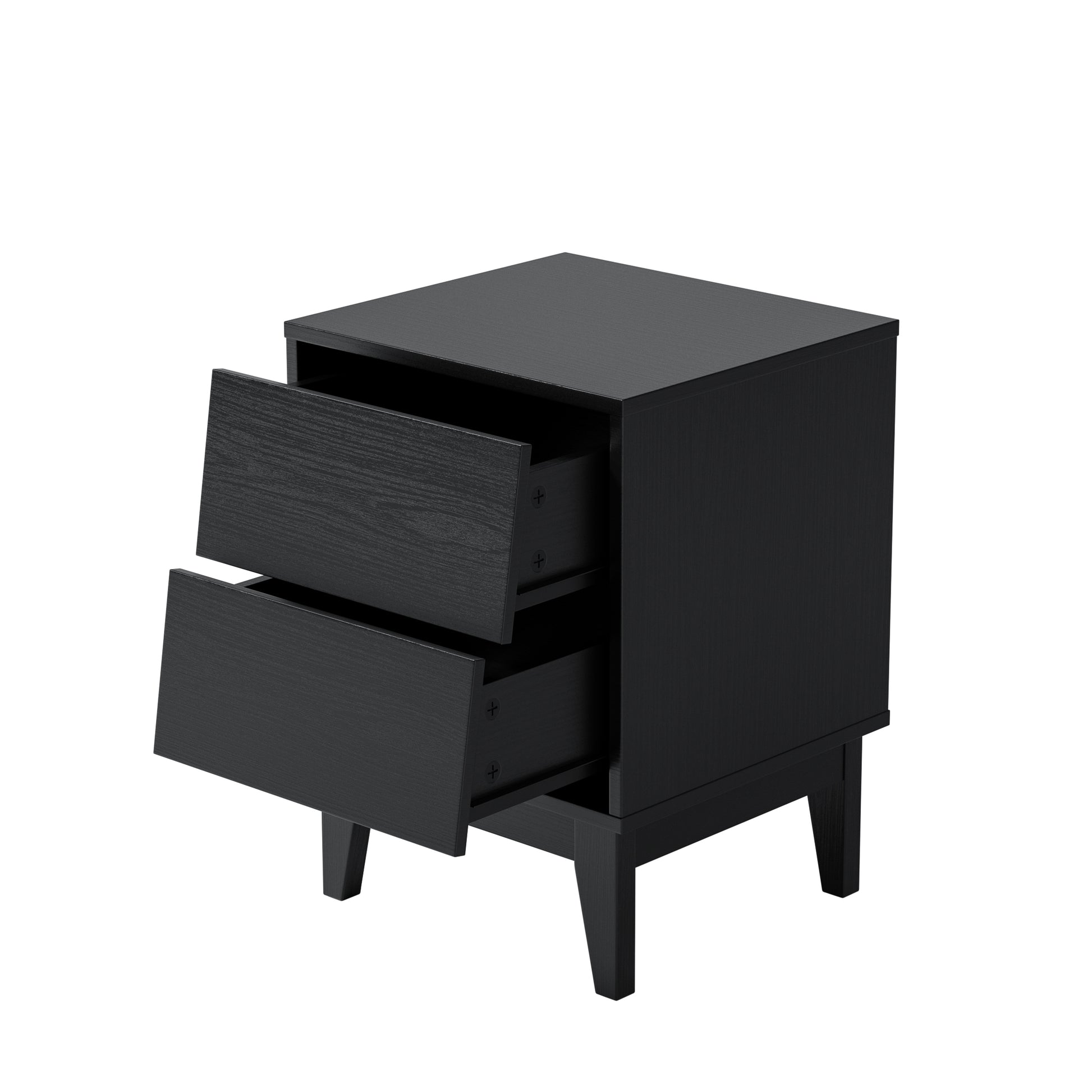 2 Set Nightstands Features Vintage Style And Bevel Design, Made Of Mdf, Mid Century Modern Nightstand, Night Stand For Bedroom Black Mdf