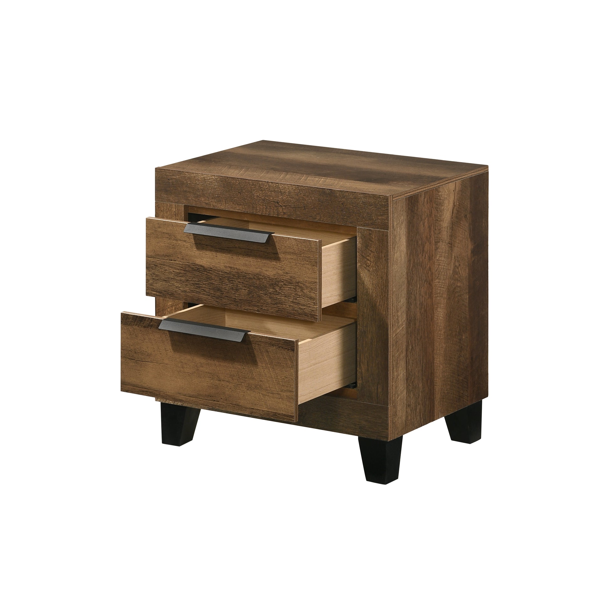 Rustic Oak 2 Drawer Nightstand Brown 2 Drawers Bedroom Rectangle Rustic Rubberwood Solid Wood Oak Wood