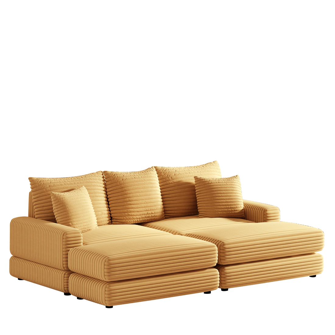 86.6Inch Corduroy 3 Seater Sofa With 3 Back Pillows2 Toss Pillows And Two Ottoman ,Comfy Sofa Deep Seat Couch For Living Room Ginger Corduroy 3 Seat