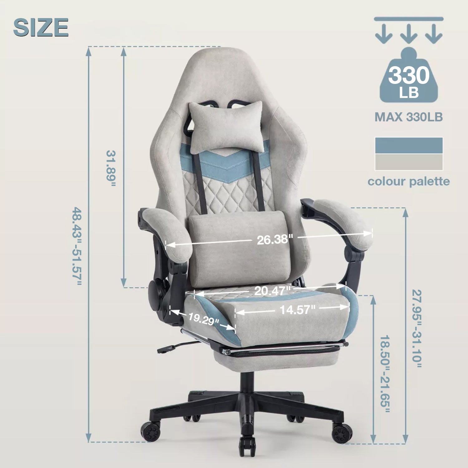 Ergonomiy Adjustable Esports Chair, Equipped With Headrests And Waist Pillows, Adjustable Height, Suitable For Offices And Gaming Rooms Metal Grey Cotton