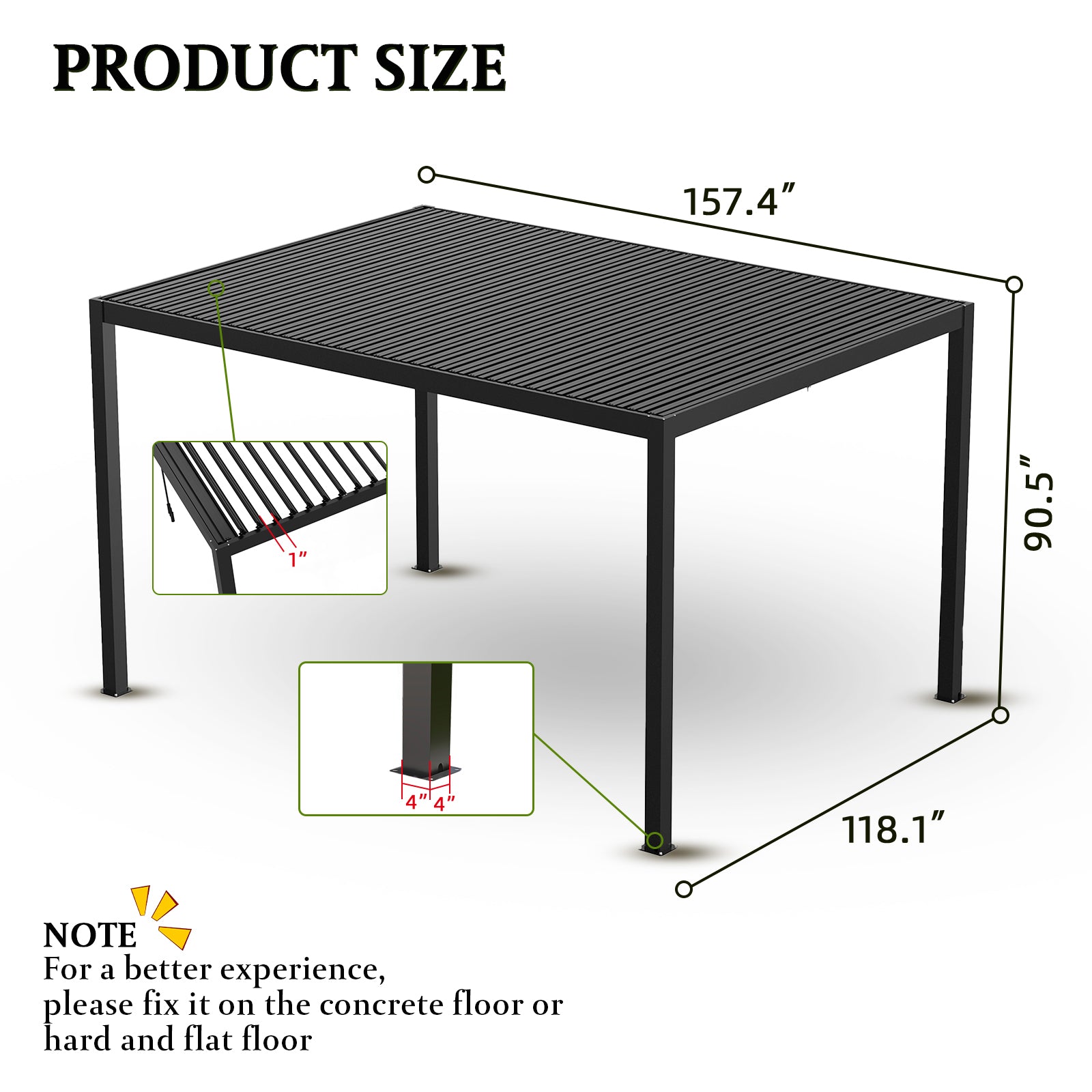 8640 Louver Pergola 10X13Ft Aluminum Frame & Steel Louvers Black Aluminum