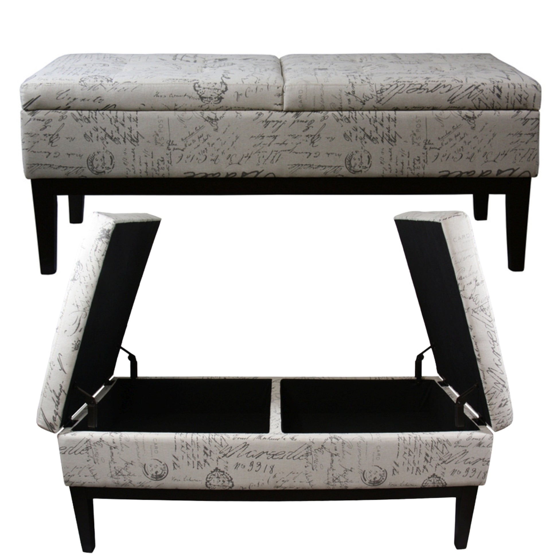 19.5" Tall Storage Bench, Dual Lift, Old World Print Multicolor Wood