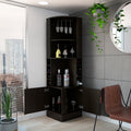 Syrah Corner Bar Cabinet, Eight Bottle Cubbies, Double Door, Two Open Shelves Black Freestanding Black Dining Room Corner Unit Modern Particle Board