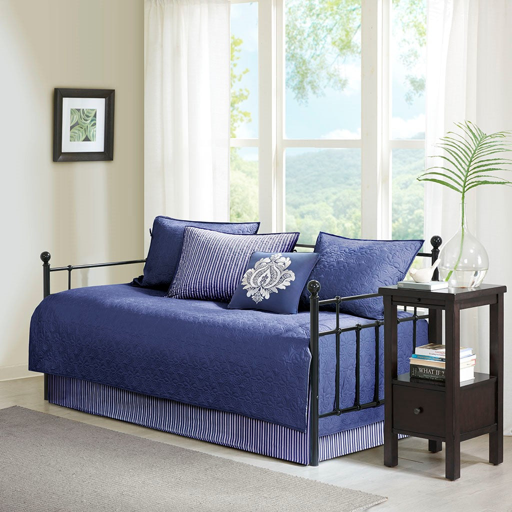 6 Piece Reversible Daybed Cover Set Navy Daybed Navy Cotton