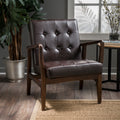 Club Chair, Mid Century Modern Faux Leather Club Chair With Wood Frame Brown Pu