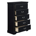 Classic Traditional 1Pc Chest Of 5 Drawers Black Finish Bedroom Furniture Wooden Black Wood