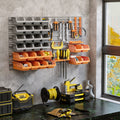 Durhand 44 Piece Wall Mounted Pegboard Tool Organizer Rack Kit With Various Sized Storage Bins, Pegboard, & Hooks, Orange Orange Plastic