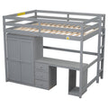 Full Size Loft Bed With Wardrobe, Desk And Storage Drawers, Gray Full Gray Pine