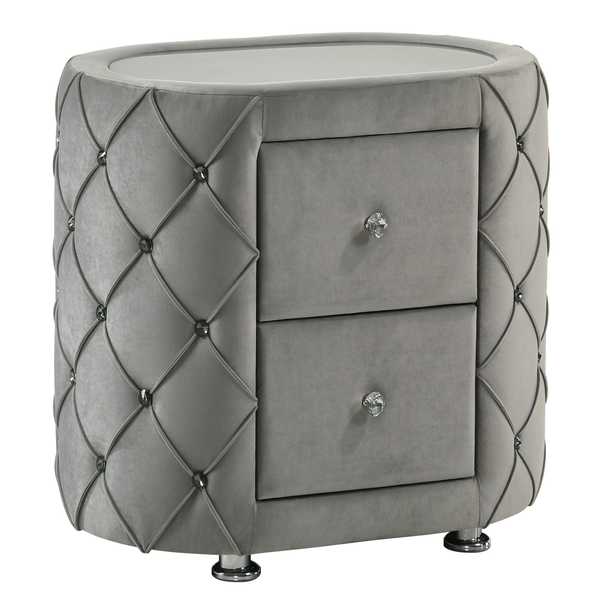 Grey Upholstered 2 Drawer Nightstand Grey 2 Drawers Bedroom Bedside Cabinet Modern Drawers Velvet