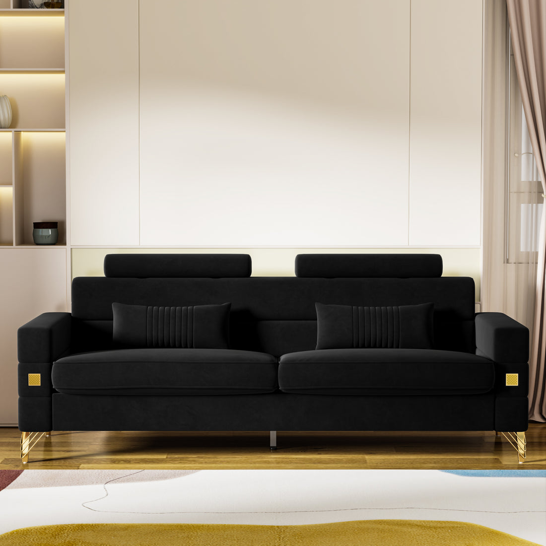 Fx P15 Bk Sofa Temu Suitable Black Velvet 2 Seat