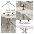 Table And Chair Set.Modern Luxurious White Marble Patterned Tempered Glass Dining Table Set With Transparent Pp Chairs.8 Transparent High Quality Pp Dining Chairs With Silver Legs. White Silver