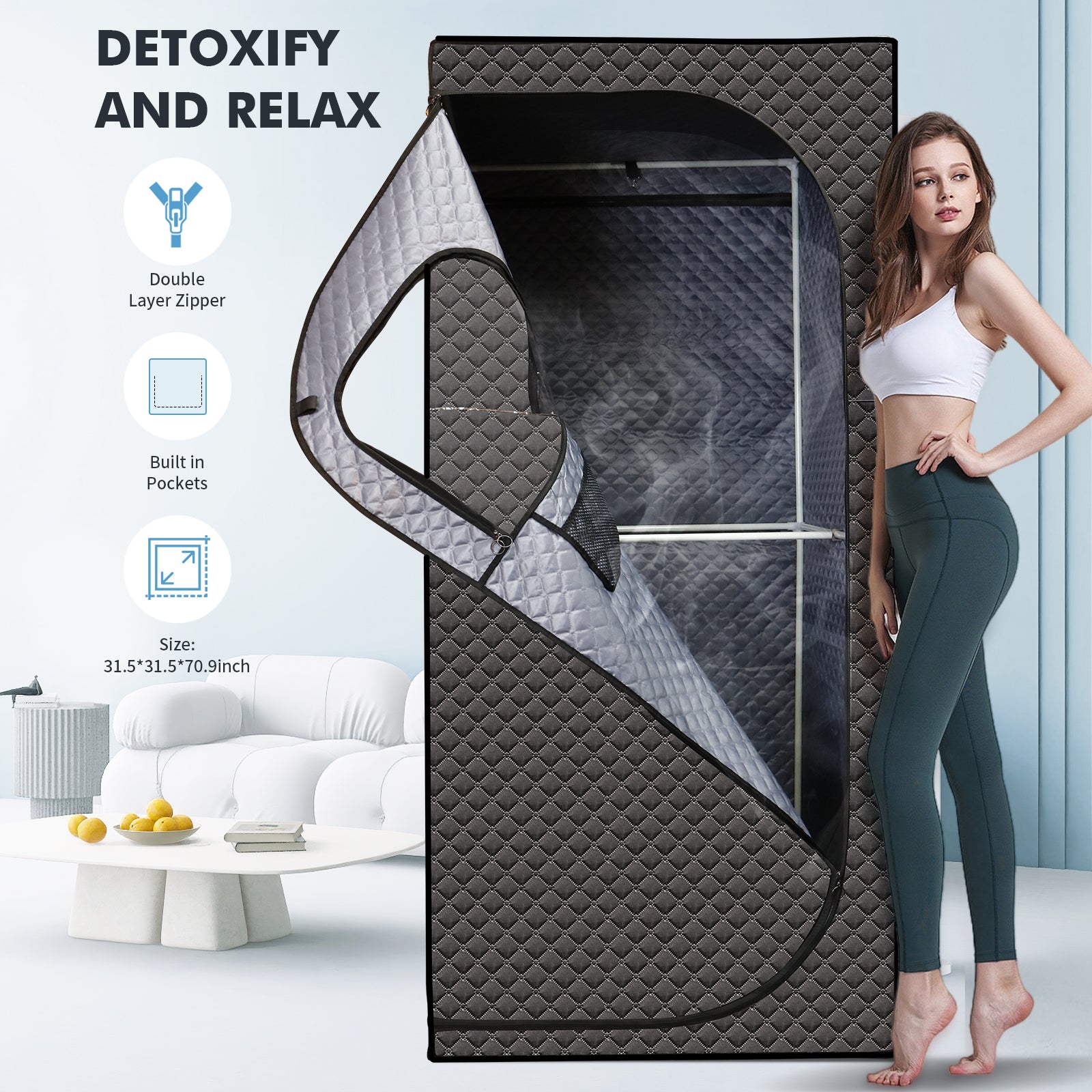 Sojourner Portable Sauna For Home Steam Sauna Tent, Personal Sauna Sauna Heater, Tent, Chair, Remote Included For Home Sauna Enjoy Your Own Personal Spa Grey Cotton Cotton