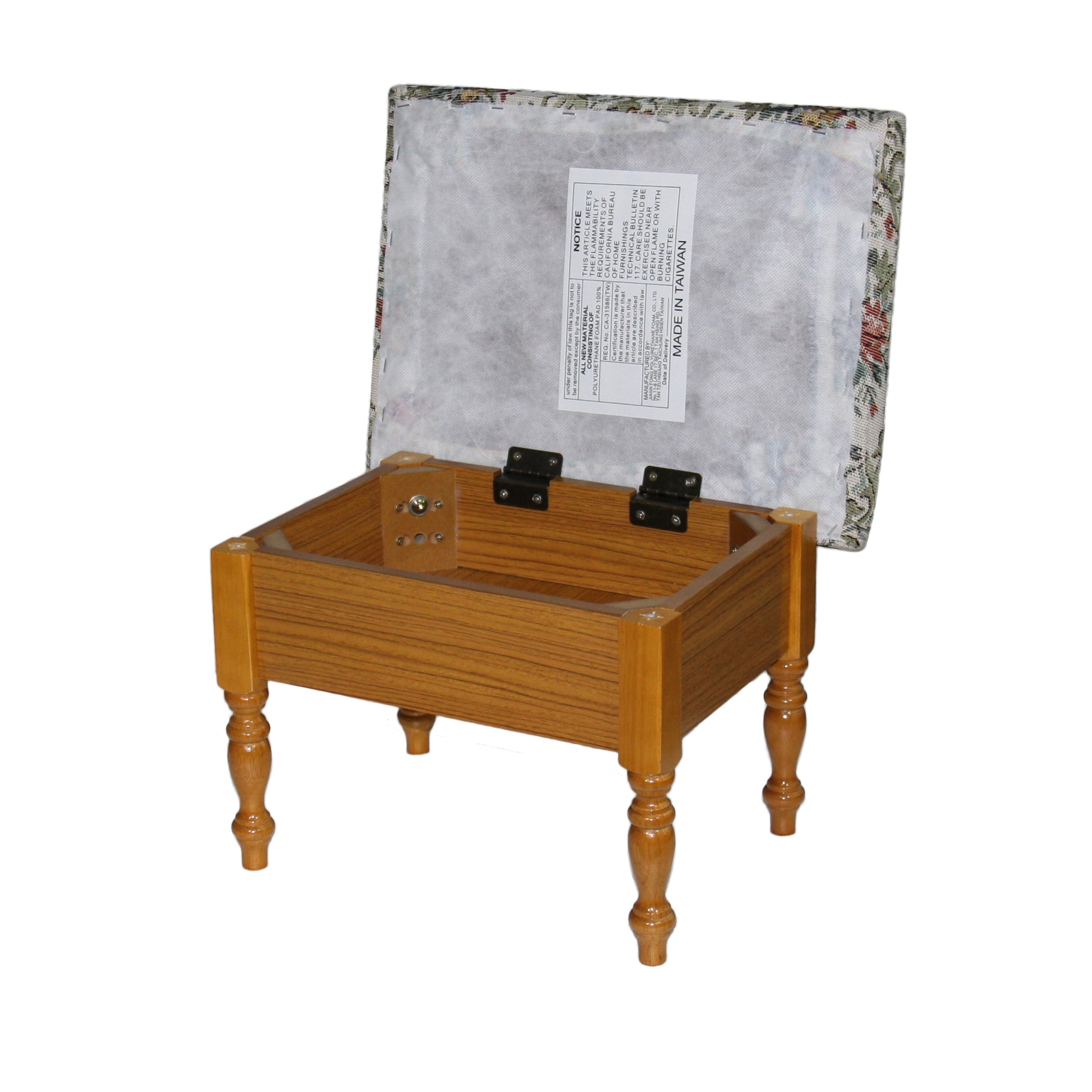 10" Tall Wooden Foot Stool With Storage, Oak Finish Oak Wood