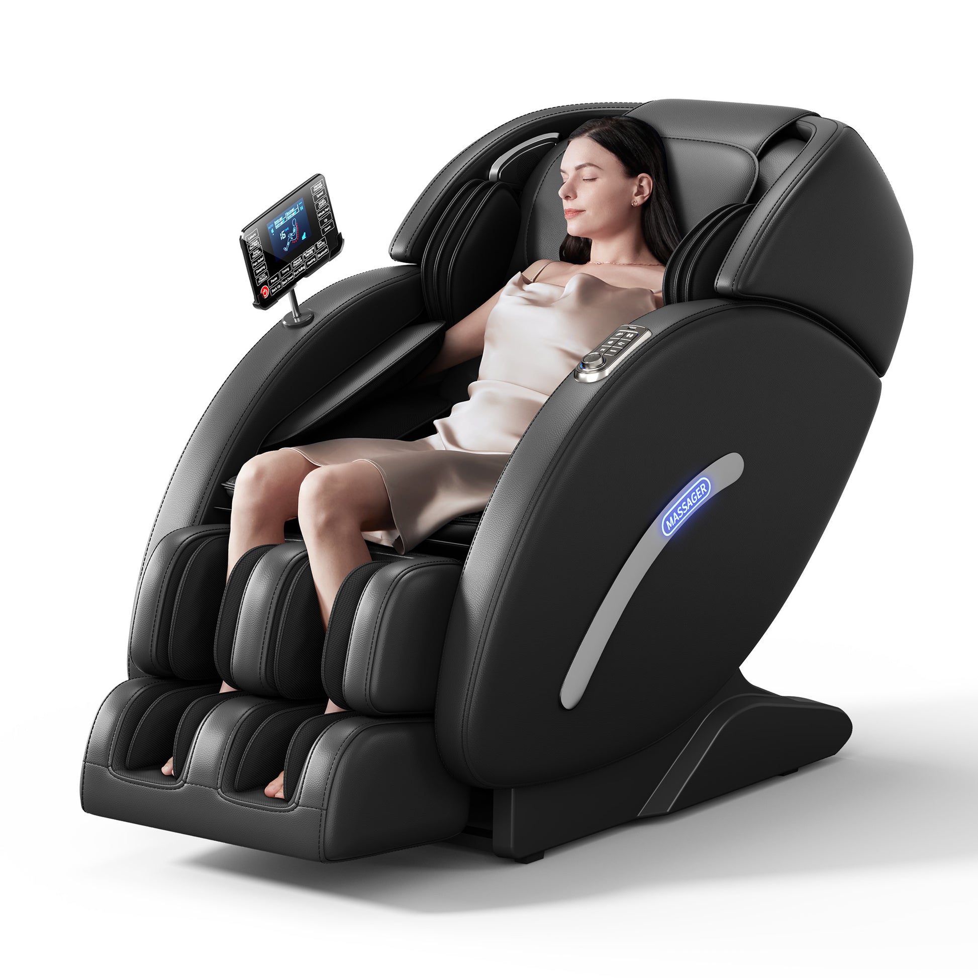 Full Body Massage Chair, Full Body Zero Gravity With 3D Massage Mechanism, 6 Auto Massage Mode, Waist And Calf Heater, Foot Roller, Bluetooth Speaker Black Black Power Remote Metal Primary Living Space Medium Duty Luxury,Modern Push Button Polyurethane