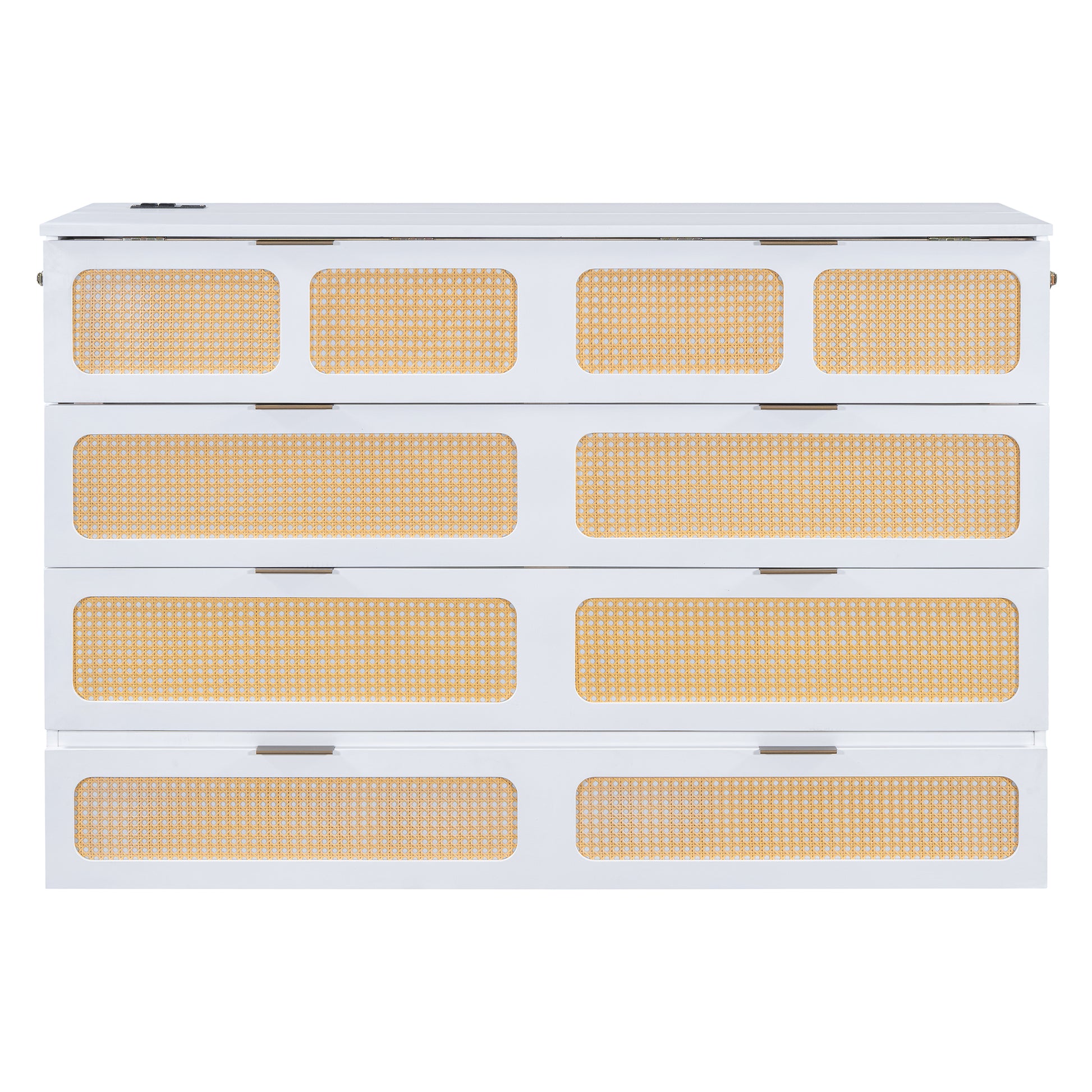 Queen Murphy Bed With Large Drawers,White Queen White Plywood