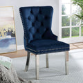 Contemporary Blue Color Flannelette 2Pcs Side Chairs Button Tufted Upholstered Dining Chairs Wingback Design Furniture Set Blue Dining Room Classic,Contemporary,Luxury Wingback Chair Tufted Back Set Of 2 Solid Wood