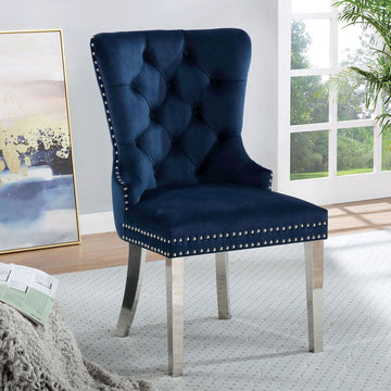 Contemporary Blue Color Flannelette 2Pcs Side Chairs Button Tufted Upholstered Dining Chairs Wingback Design Furniture Set Blue Dining Room Classic,Contemporary,Luxury Wingback Chair Tufted Back Set Of 2 Solid Wood