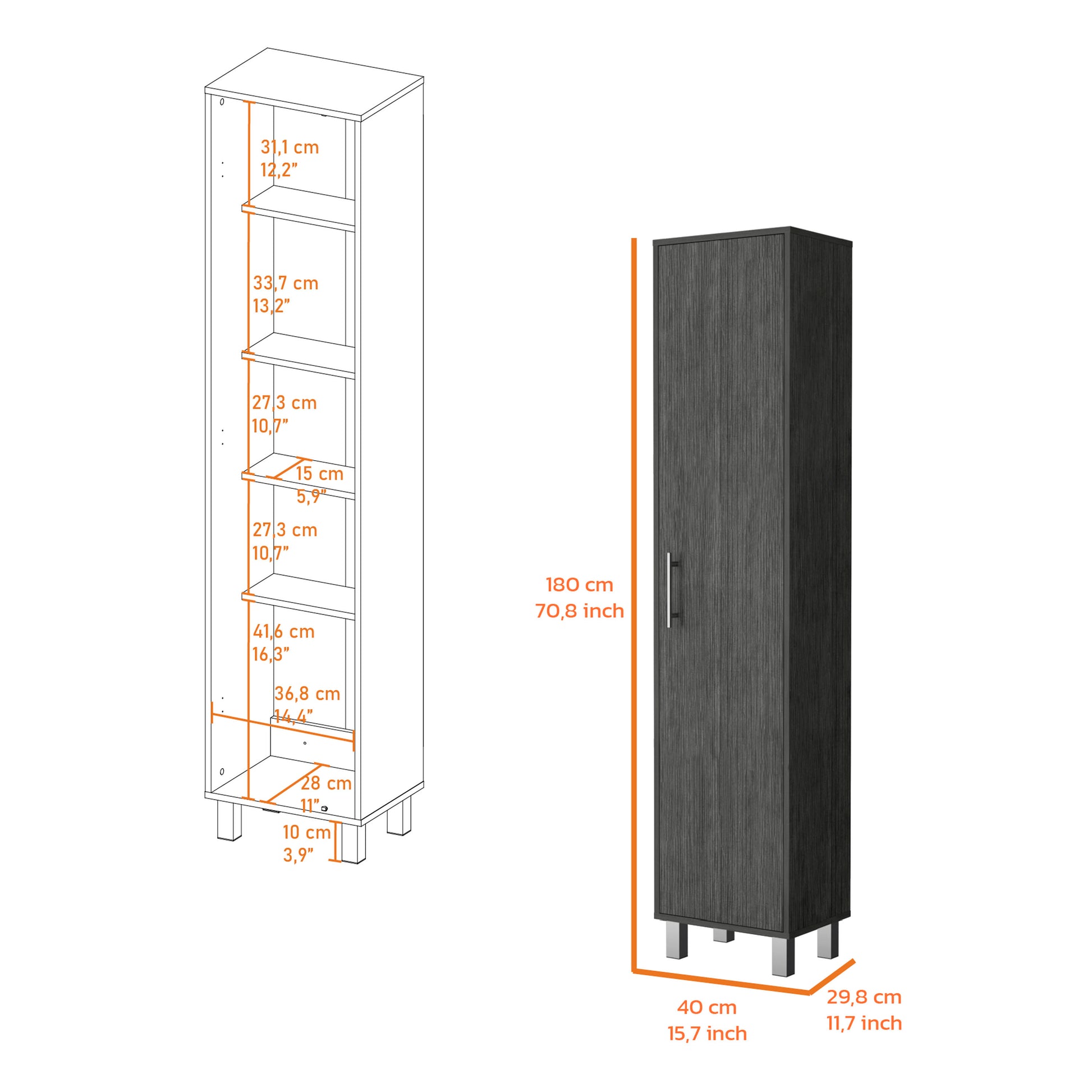 Lawen Tall Storage Cabinet, Single Door, 3 Broom Hangers Gray Gray Kitchen Contemporary Pine Particle Board Shelves Included Engineered Wood