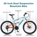 26 Inch Mountain Bike 21 Speed Dual Suspension Aluminum Alloy Frame For Men And Women'S Bike Cycling Cyan Garden & Outdoor Aluminium Alloy