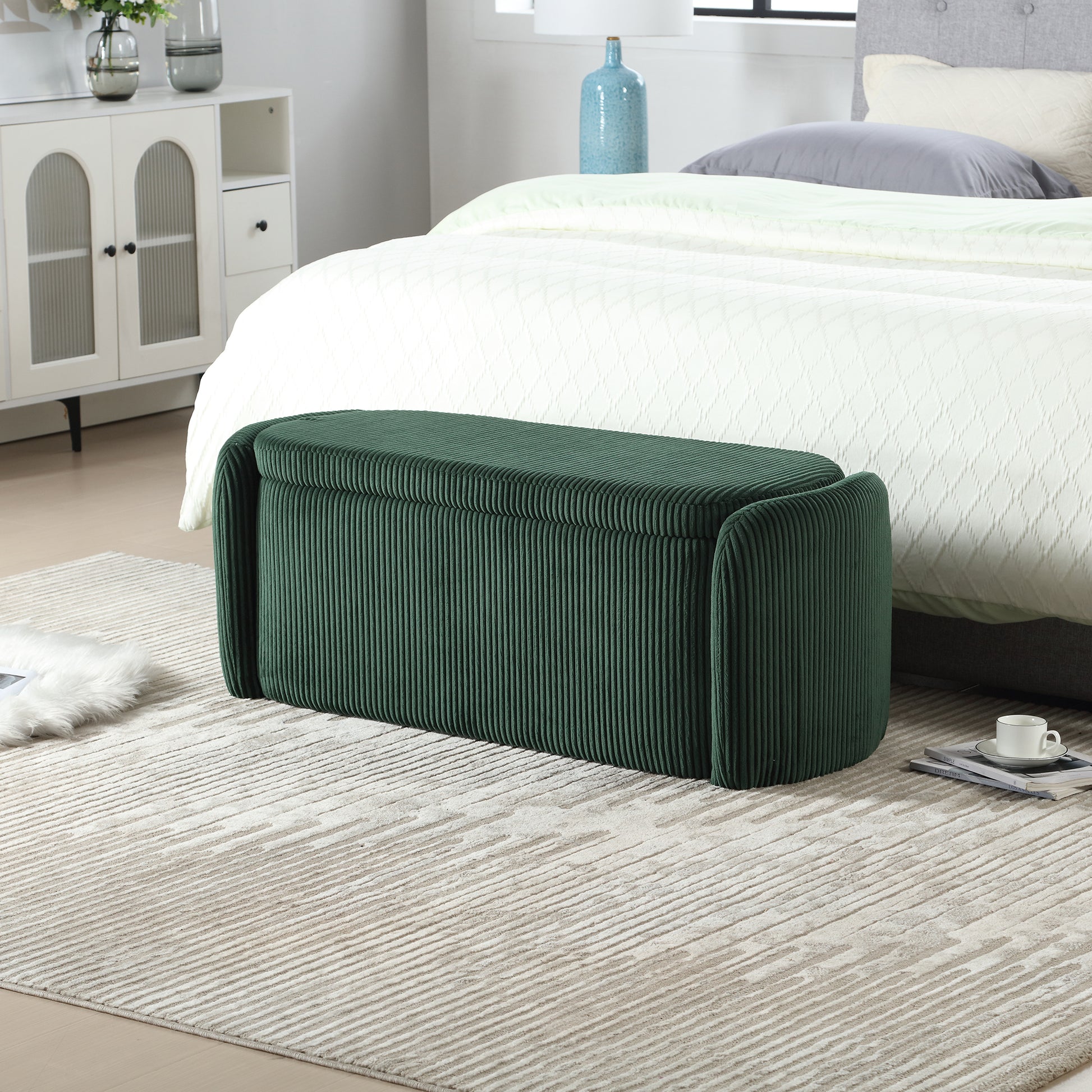 Coolmore Storage Ottoman,Bedroom End Bench,Upholstered Fabric Storage Ottoman With Safety Hinge, Entryway Padded Footstool, Ottoman Bench For Living Room & Bedroom Emerald Emerald Foam Corduroy