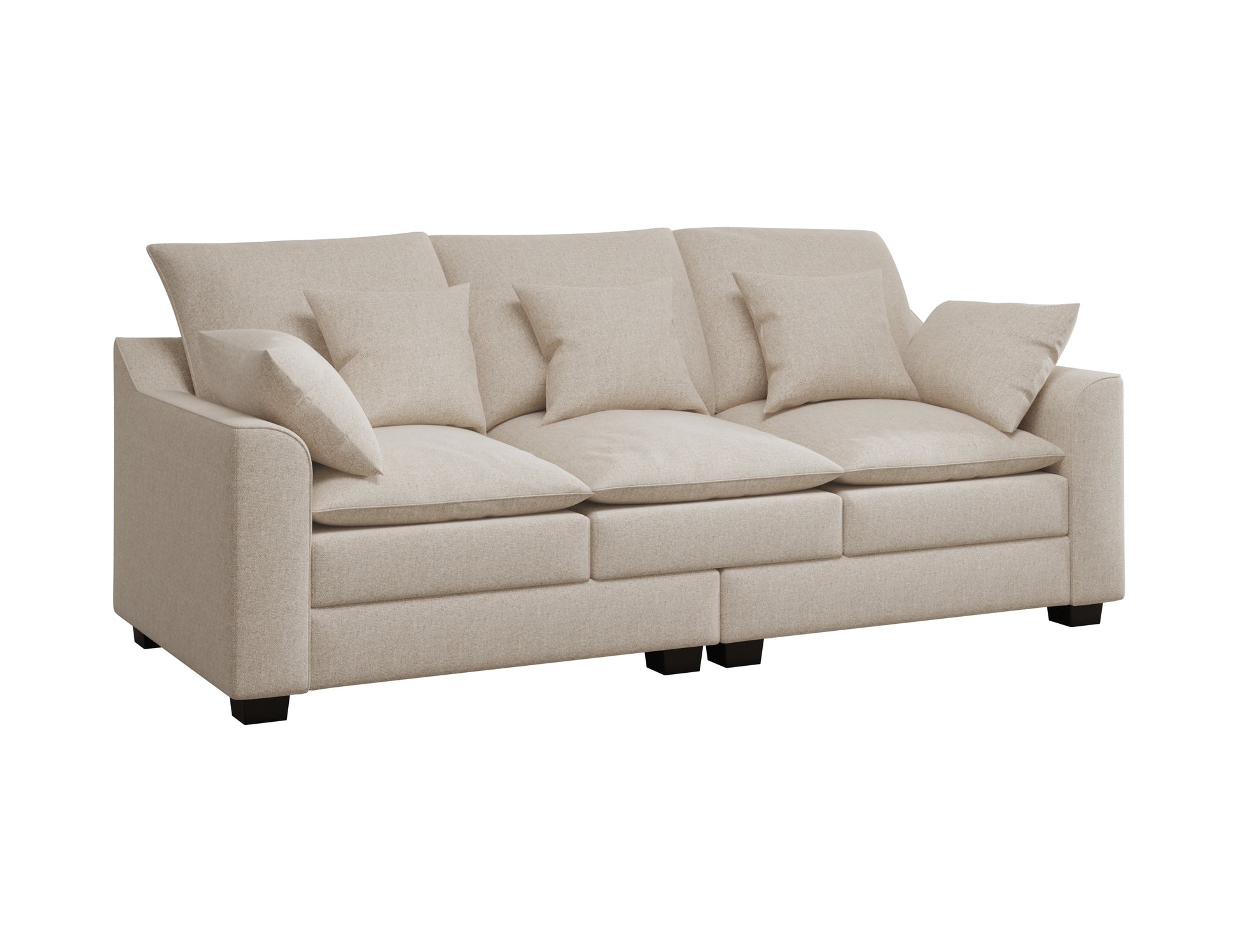 78.7" Sofa Couch 3 Seater Sofa With Pillows Polyester Upholstery Duck Down Filled Cushion Sofa For Living Room Apartment,Beige Beige Polyester Wood Primary Living Space Soft Cushion Back Foam Polyester 3 Seat