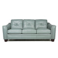 Modern Tufted Leather Sofa Seafoam Leather 3 Seat