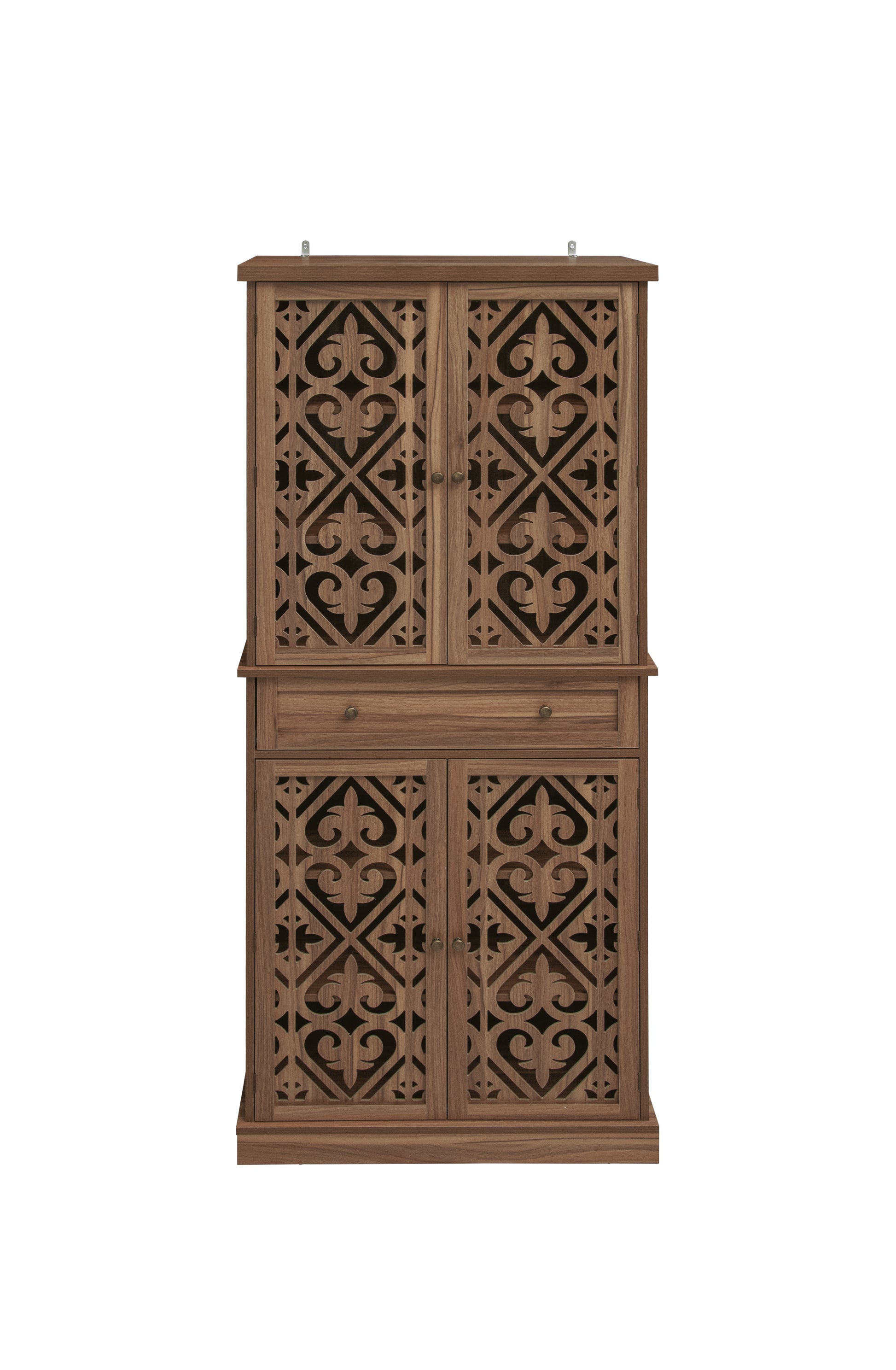 4 Door Cabinet With 1 Drawer, With 4 Adjustable Inner Shelves, Storage Cabinet Walnut Mdf