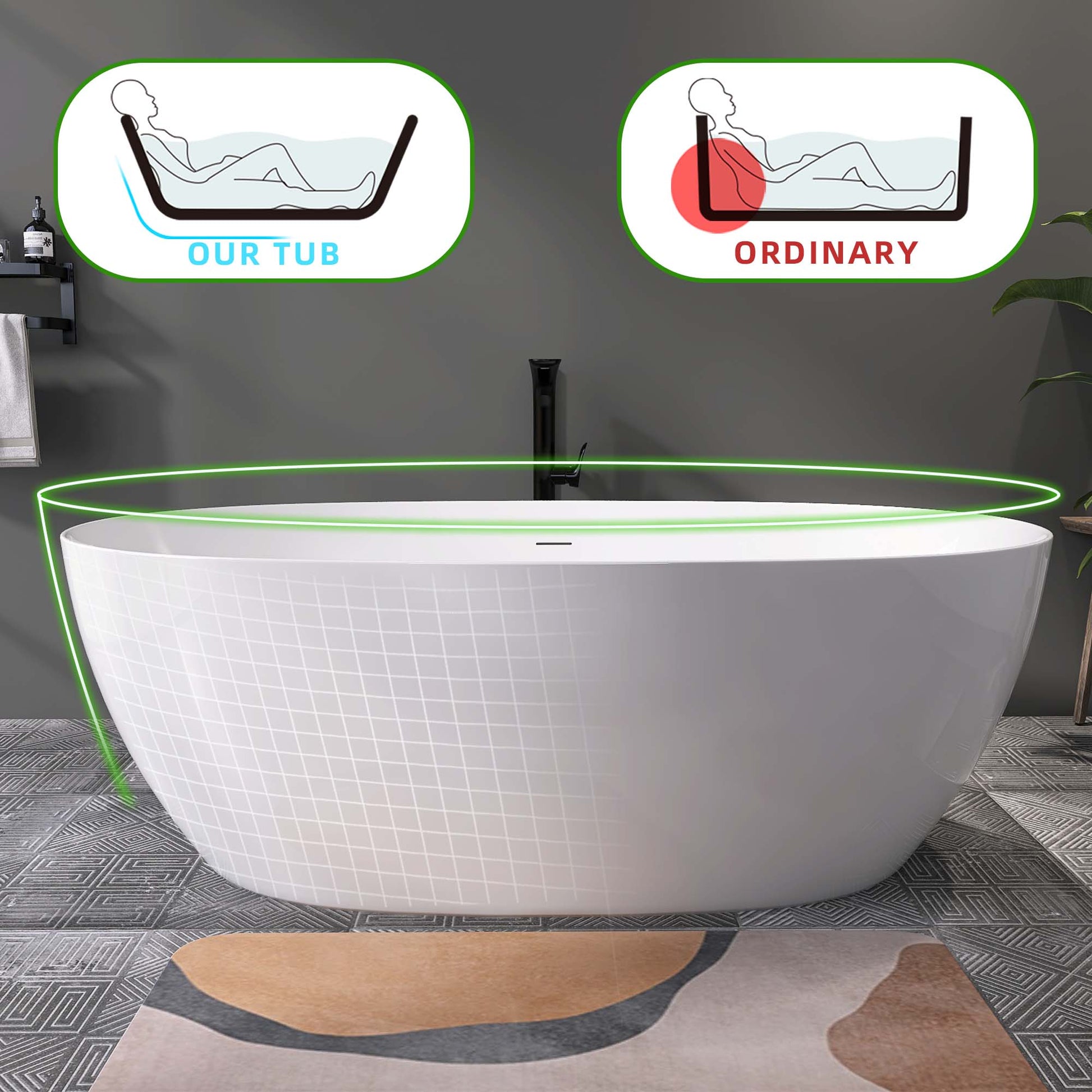 67" Acrylic Free Standing Tub Classic Oval Shape Soaking Tub, Adjustable Freestanding Bathtub With Integrated Slotted Overflow And Chrome Pop Up Drain Anti Clogging Gloss White Gloss White Oval Bathroom Freestanding Tubs Polished 61 69 In Modern Soaking