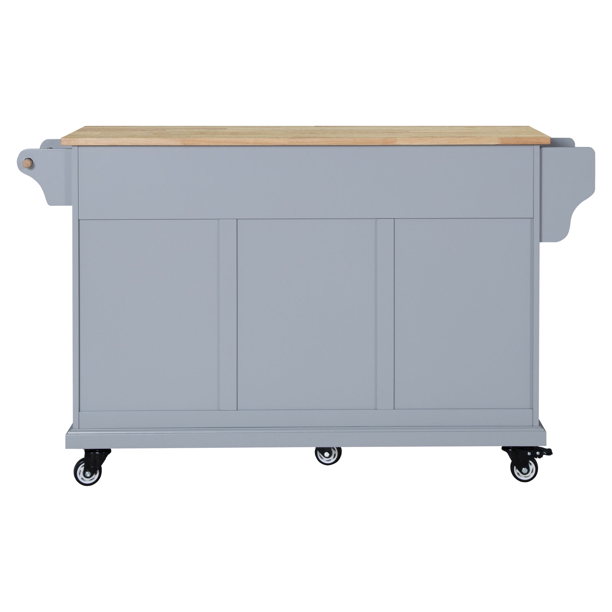 Kitchen Island With Rubber Wood Countertop, Kitchen Cart On 5 Wheels With Storage Cabinet And 5 Drawers For Dinning Room, Grey Grey Dining Room Rectangular Rubberwood Solid Wood Mdf Large 56 In