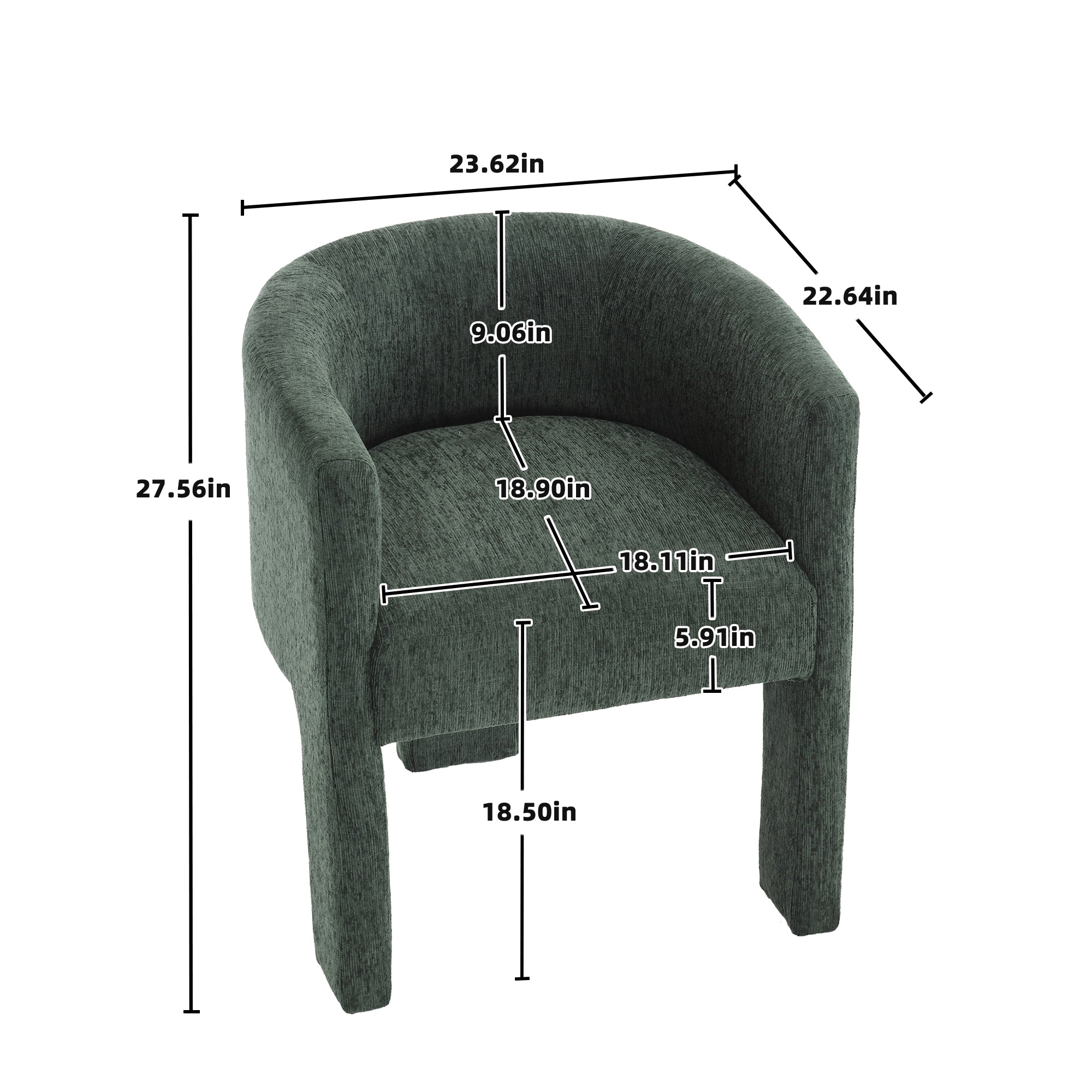 Chenille Barrel Accent Chair, Mid Century Modern Living Room Chair, Upholstered Side Armchair With 3 Legs For Bedroom Reading Spaces Dark Green Dark Green Primary Living Space Foam Chenille