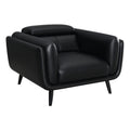 41 Inch Tuxedo Style Accent Chair, Double Track Arms, Black Faux Leather Black Wood