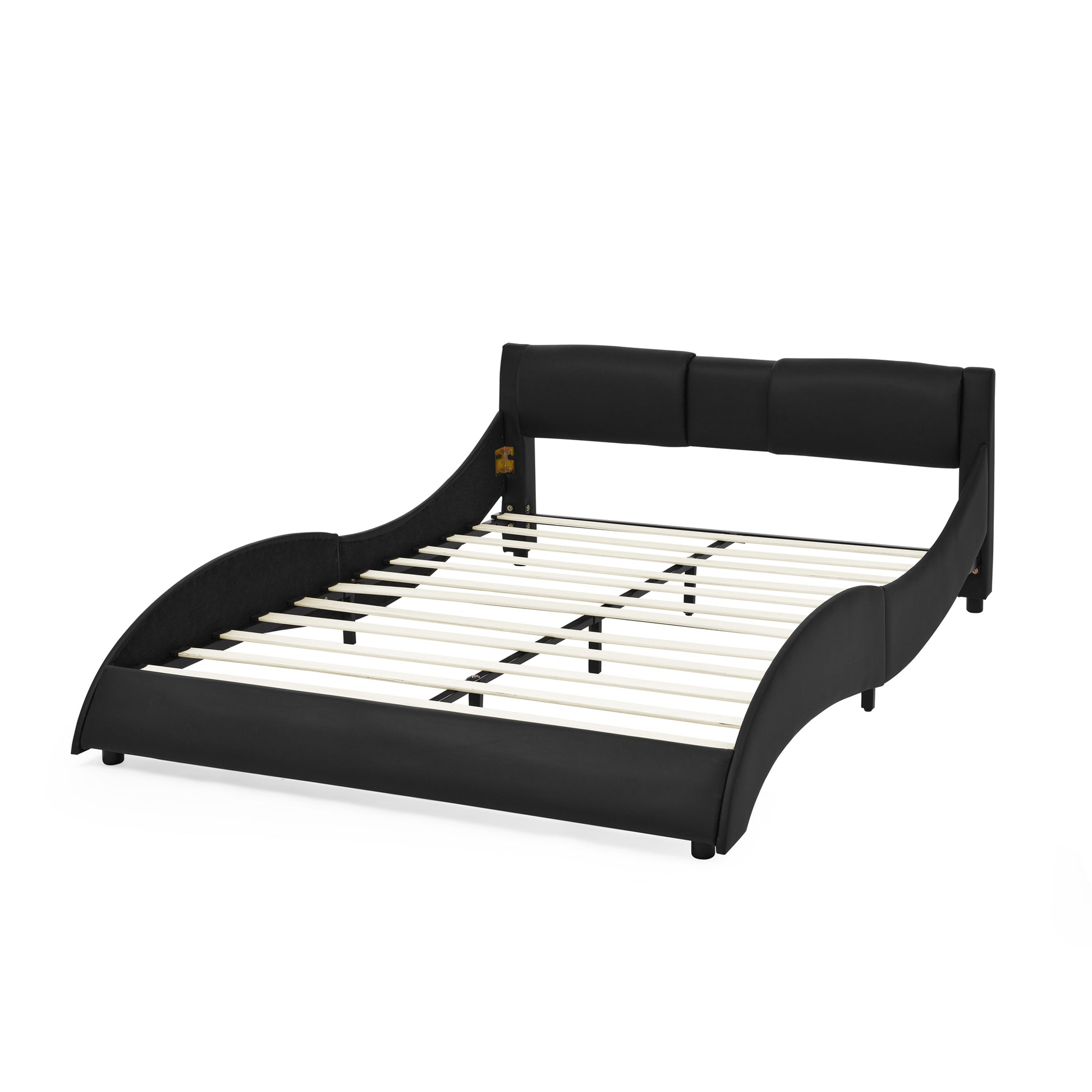 Queen Bed Frame Modern Faux Leather Upholstered Platform Bed Frame With And Headboard Wave Like Curve Low Profile Bed Frame,Wood Slats Support,Easy Assembly,Black Queen Black Pu