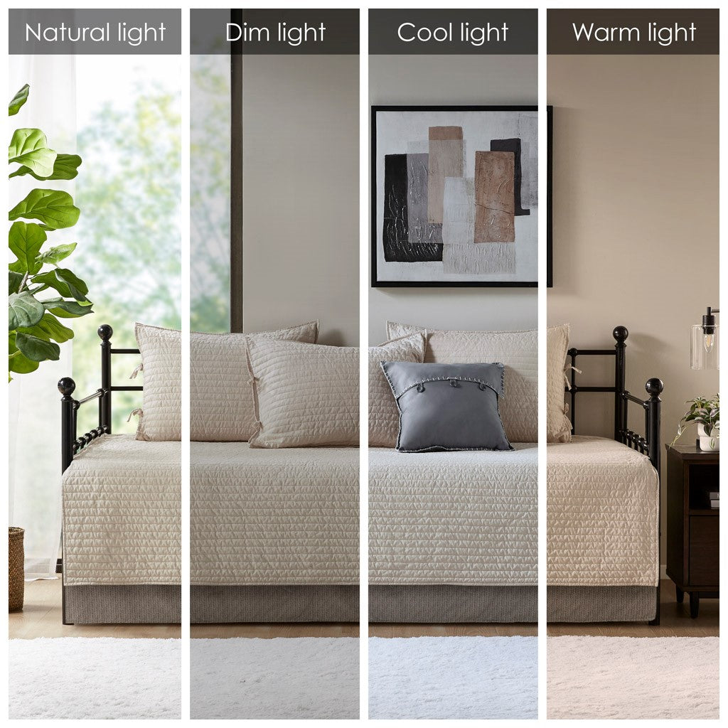 6 Piece Reversible Plaid Daybed Cover Set Neutral Daybed Multicolor Polyester