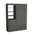 Kenya Armoire With Double Door, Three Drawers, 3 Tier Shelf And Double Hanging Rod Smokey Oak Smoke Grey Bedroom Modern Particle Board