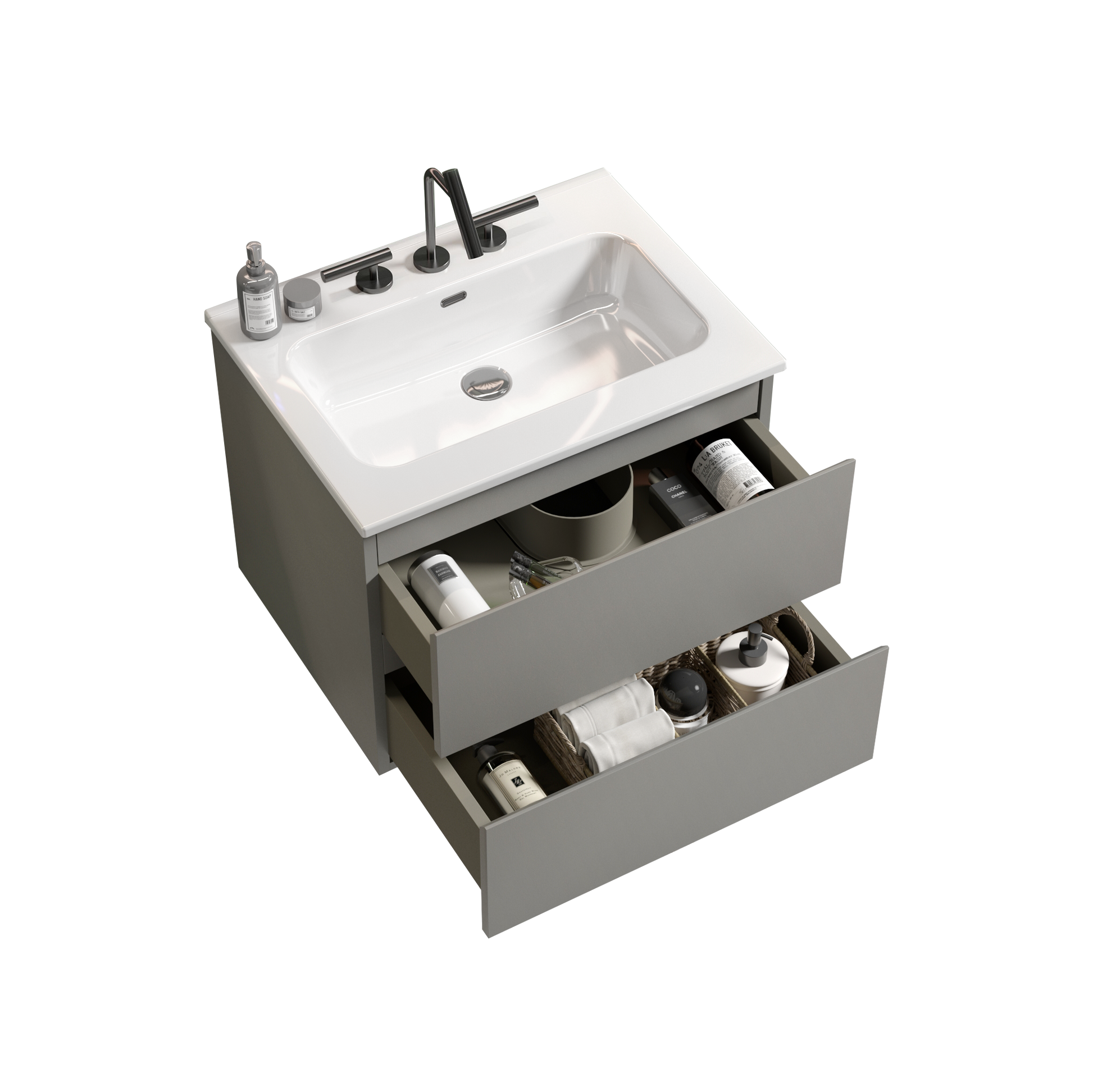 Tia 24" Wall Mount Space Grey Bathroom Vanity With Ceramic Sink With Three Faucet Holes, Large Storage Floating Bathroom Vanity For Modern Bathroom, One Piece Sink Basin Without Drain, Pre Assembled