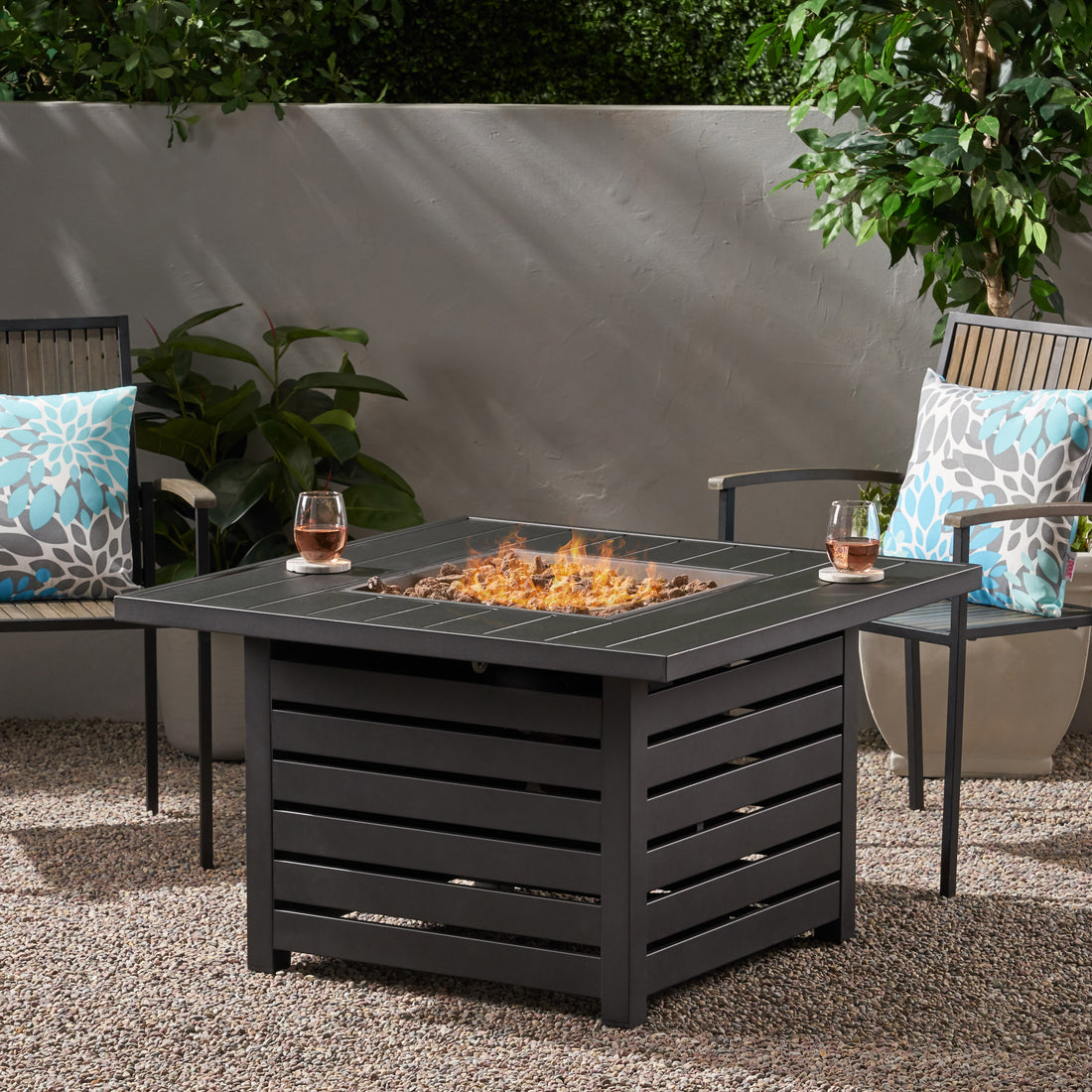 Square Iron Fire Pit 50000Btu Black Iron