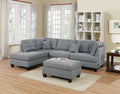 Modern 3Pc Sectional Sofa Set Reversible Chaise Sofa Ottoman Gray Linen Like Fabric Living Room Furniture Couch Grey Wood Primary Living Space Tufted Back Contemporary,Modern L Shaped Particle Board 5 Seat