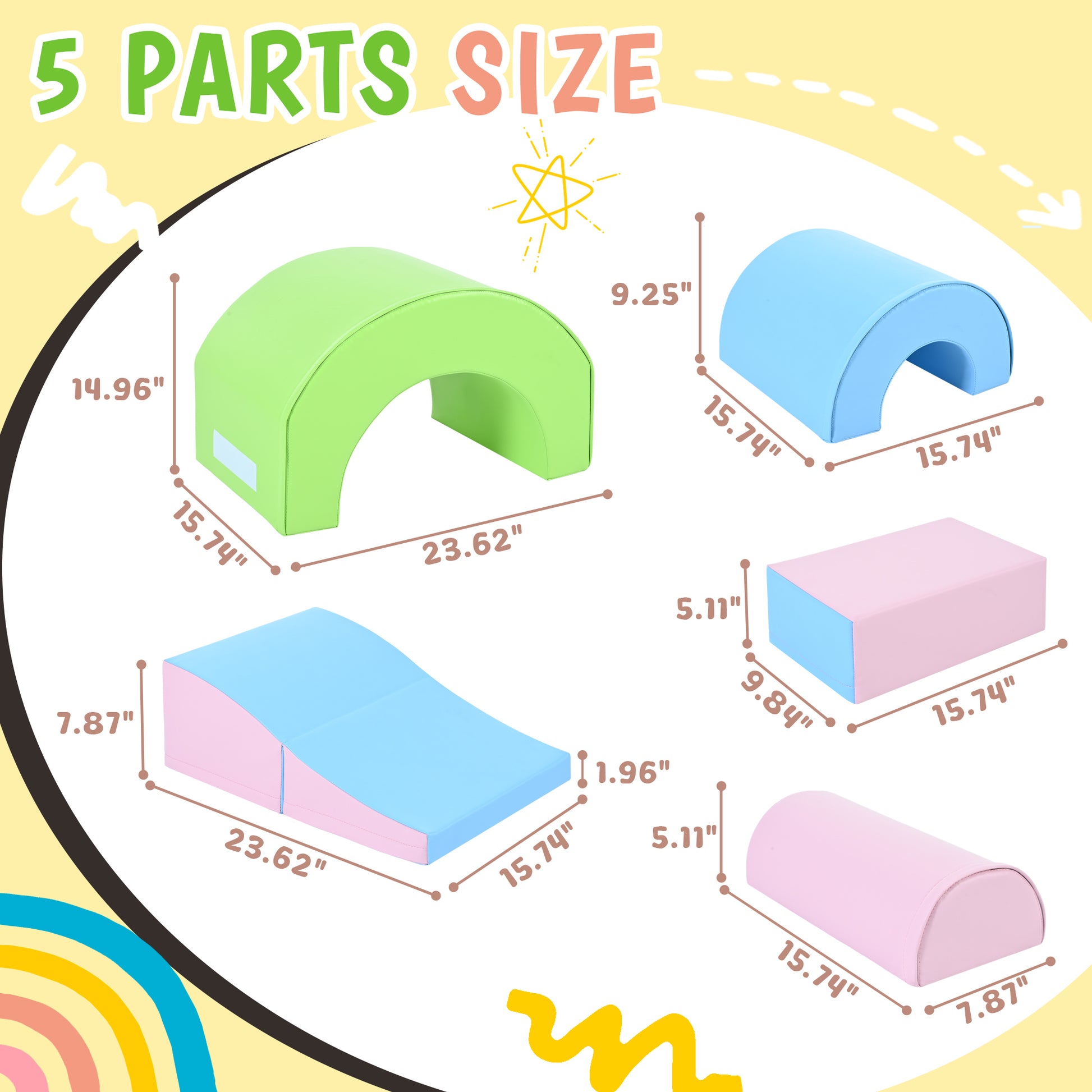 5 Piece Kids Climbing Toys For Toddlers, Foam Climbing Blocks For Babies, Kids Crawling And Climbing Indoor Active Play Structure Colorful Under 50 Lbs Cute Foam 1 To 2 Years Pu Indoor