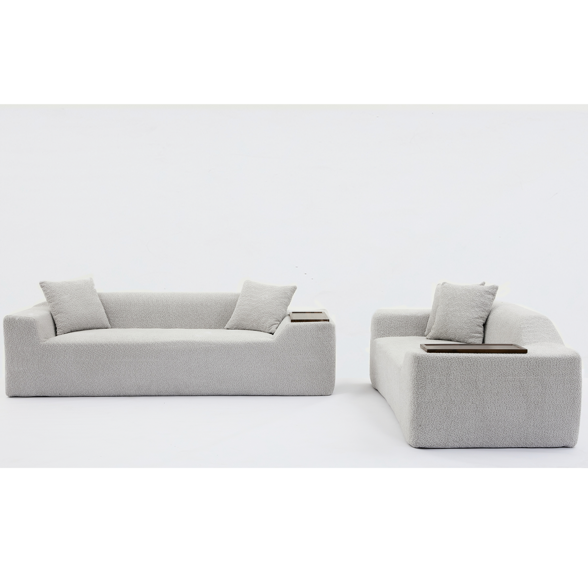 Arrived 2 Piece Boucle Cloud Sofa Set, Upholstered Sofa Set, Modern 3 Seater And 2 Seater Sofa With Mdf End Table For Living Room ,Apartment,3 2 Couch,Boucle, Light Gray Light Gray Polyester Primary Living Space Soft Tight Back Modern Square Arms Foam