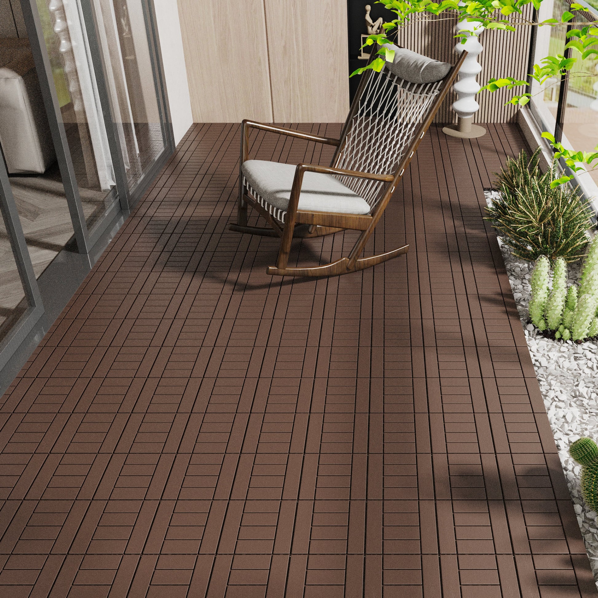 H Style 12" Patio Deck Tiles, Diy Module Interlocking Decking Tiles Floor Tile,Easy And Quick Installation Court Tiles For Porch Poolside Balcony Backyard 44Pcs Red Brown Red Brown Polypropylene