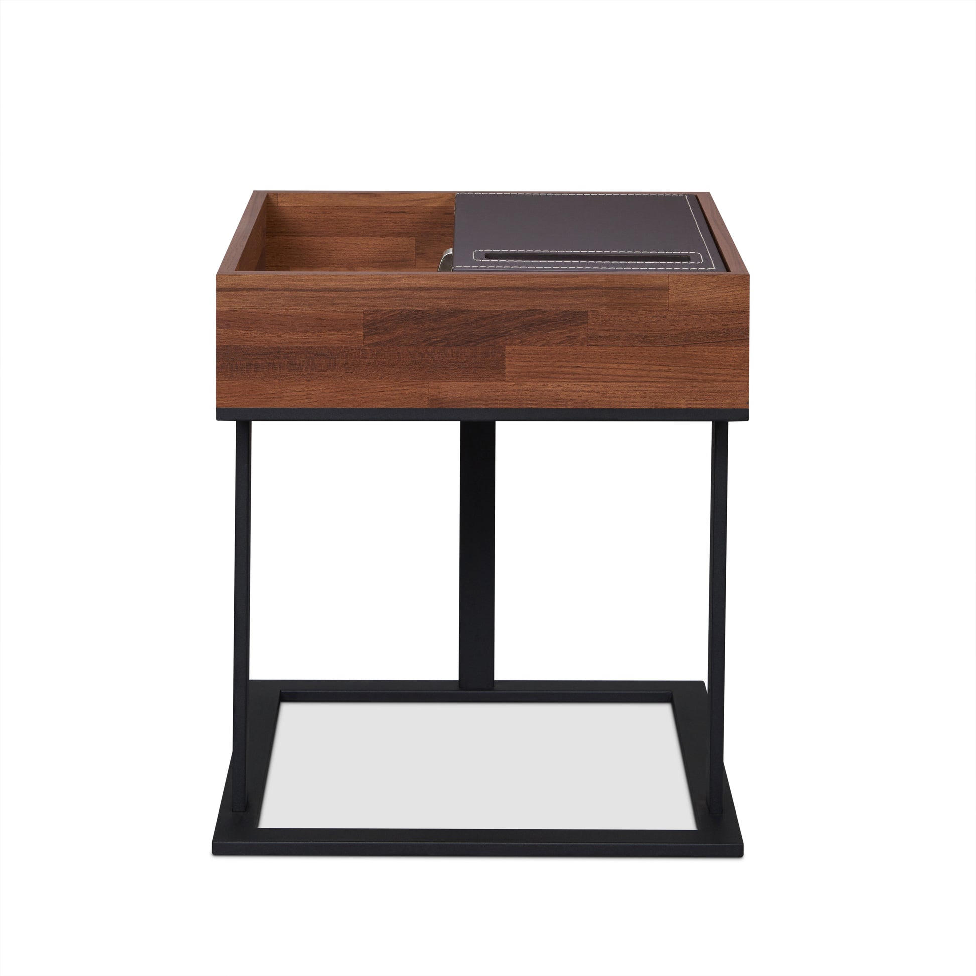 Walnut And Sandy Black Accent Table With Storage Walnut Primary Living Space Square Wood Metal