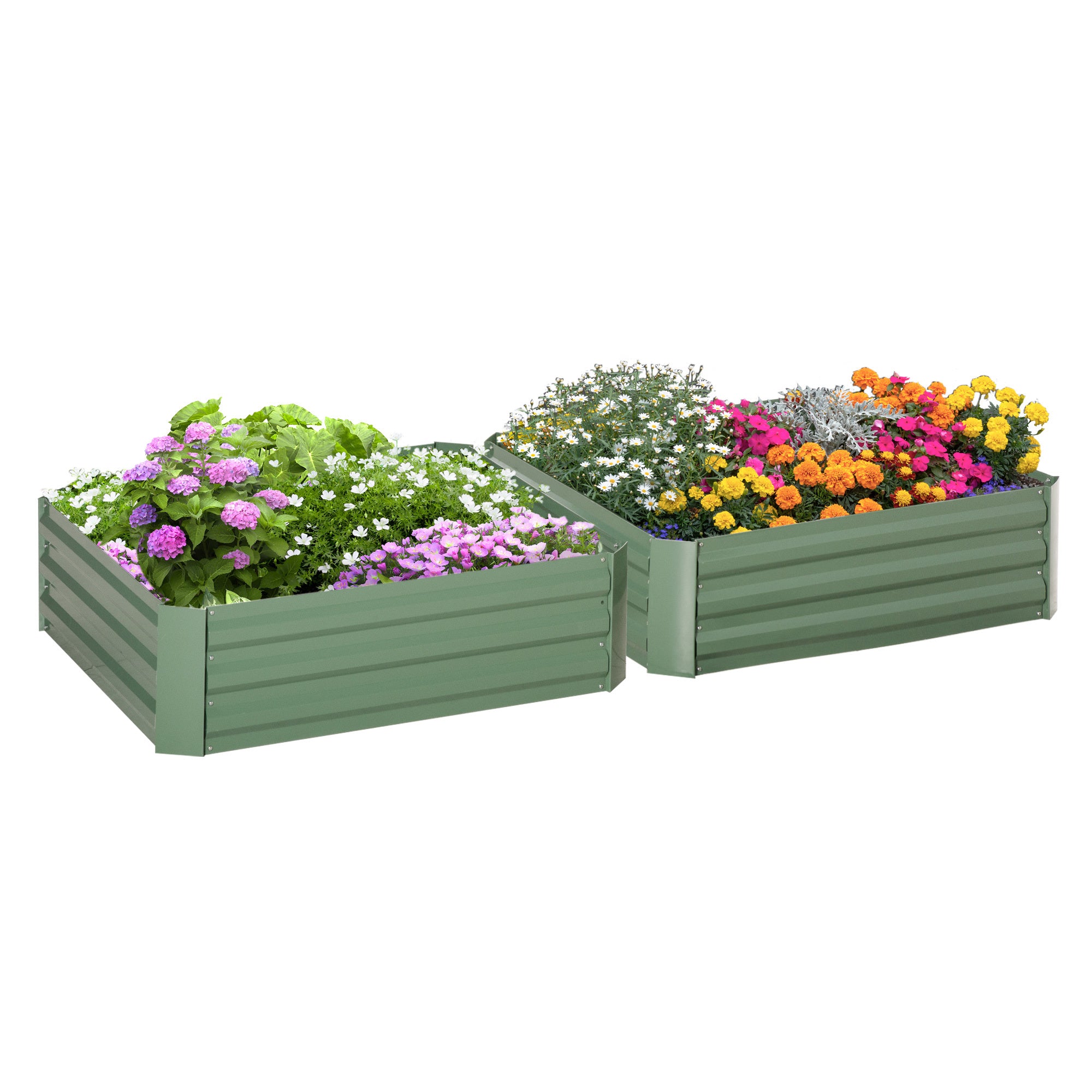 Outsunny 2 Piece Galvanized Raised Garden Bed, 3.3' X 3.3' X 1' Metal Planter Box, For Growing Vegetables, Flowers, Herbs, Succulents, Green Green Steel