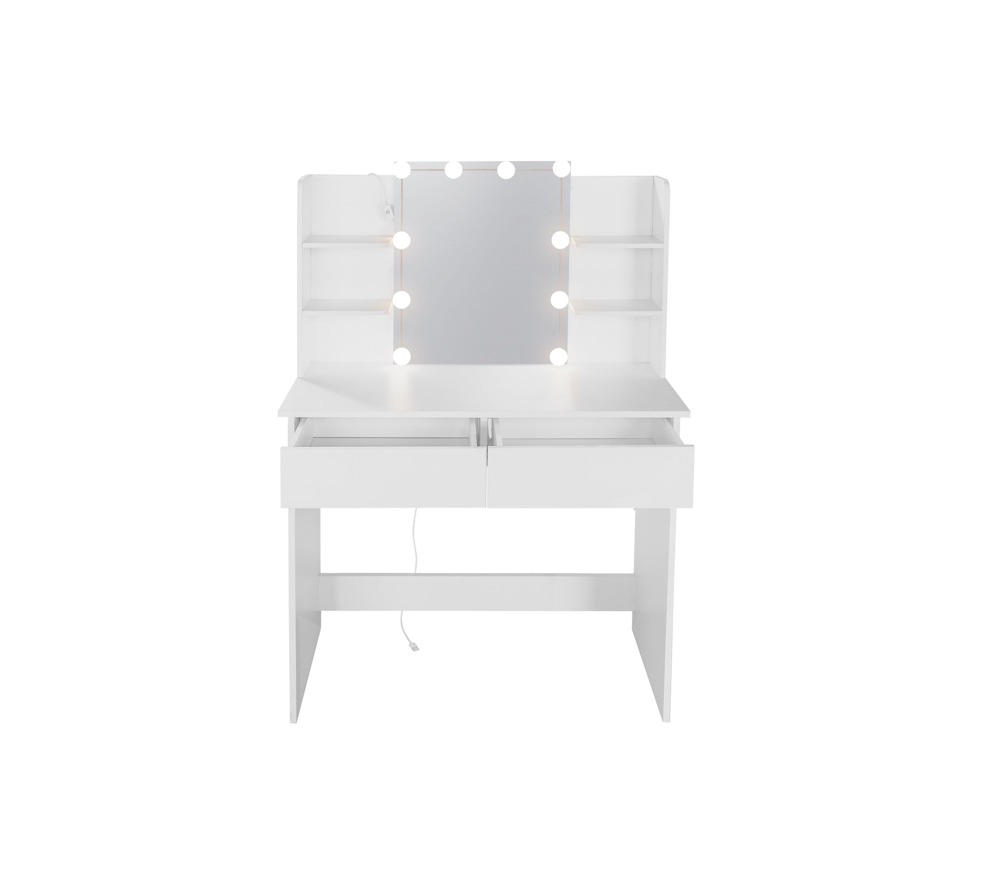 Makeup Vanity Desk With Led Lighted Mirror ,Dressing Table Set With 2 Large Drawers 10 Led Light ,White Color White Primary Living Space Modern Particle Board
