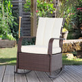Outsunny Wicker Outdoor Rocking Chair, Patio Recliner With Adjustment Backrest, Pe Rattan Lounge Chair With Adjustable Footrest And Cushions For Garden, Backyard, Porch, Beige Brown Steel