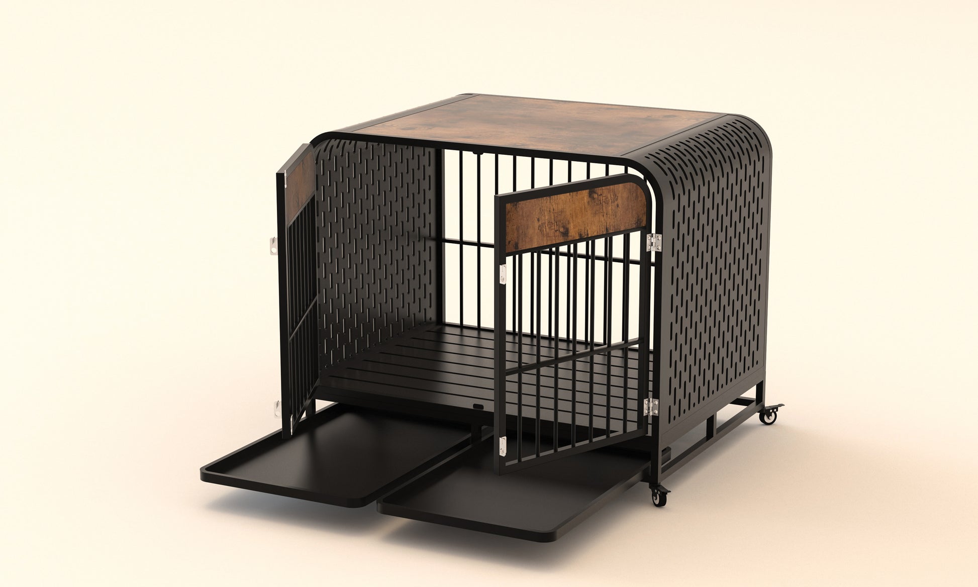 Heavy Duty Dog Crate Furniture Wooden Table Pet Dog Cage Kennel House Indoor Side End Table Decor With Removable Trays And Lockable Wheels For Medium And Large Dogs 42" Brown Brown Outdoor Kennel Large 41 70 Lbs Mdf Steel