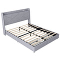Queen Size Upholstery Platform Bed With Storage Headboard, Led, Usb Charging And 2 Drawers, Gray Queen Gray Upholstered