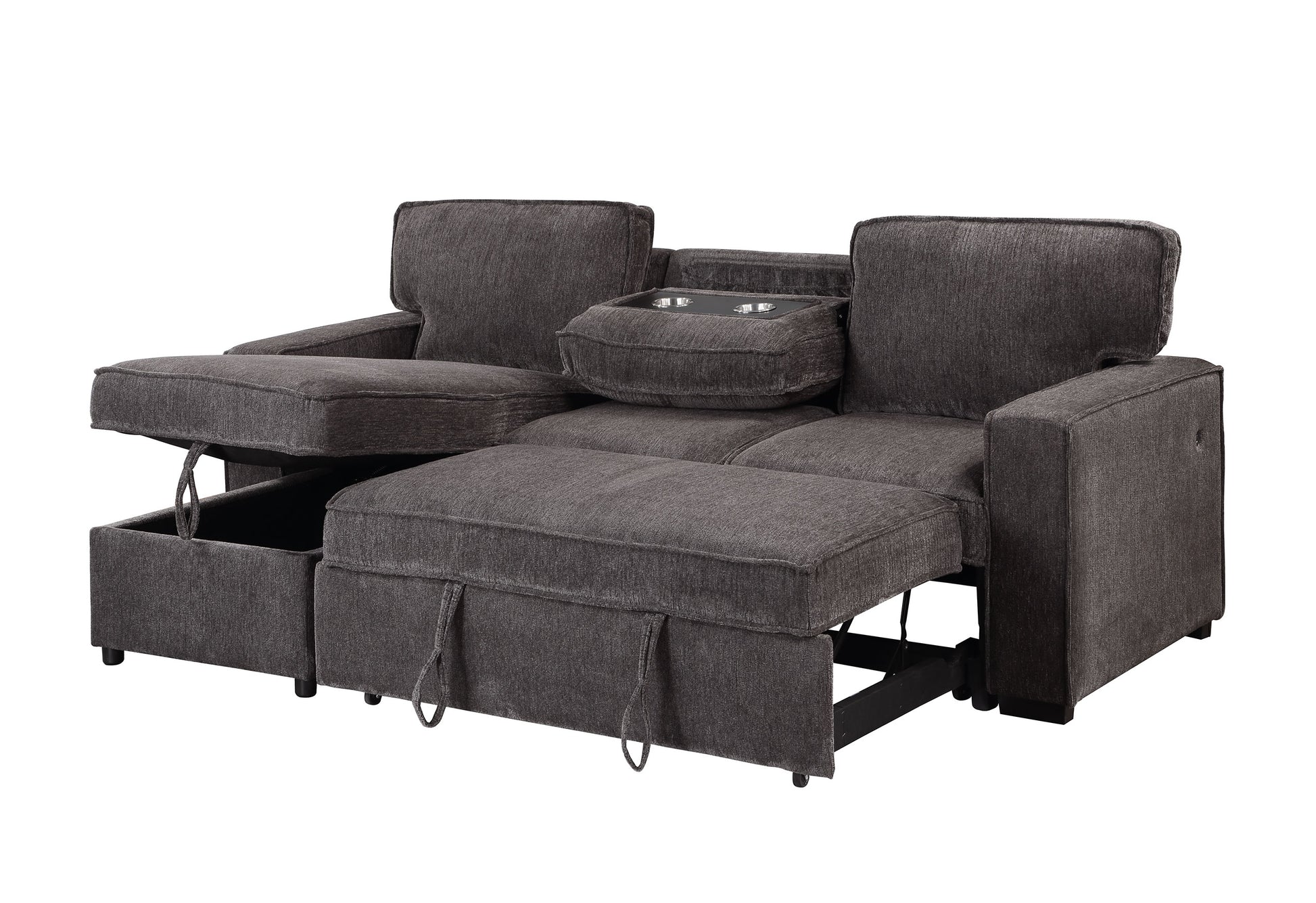 Territory Dark Grey Pull Out Sofa Bed Dark Gray Fabric 3 Seat