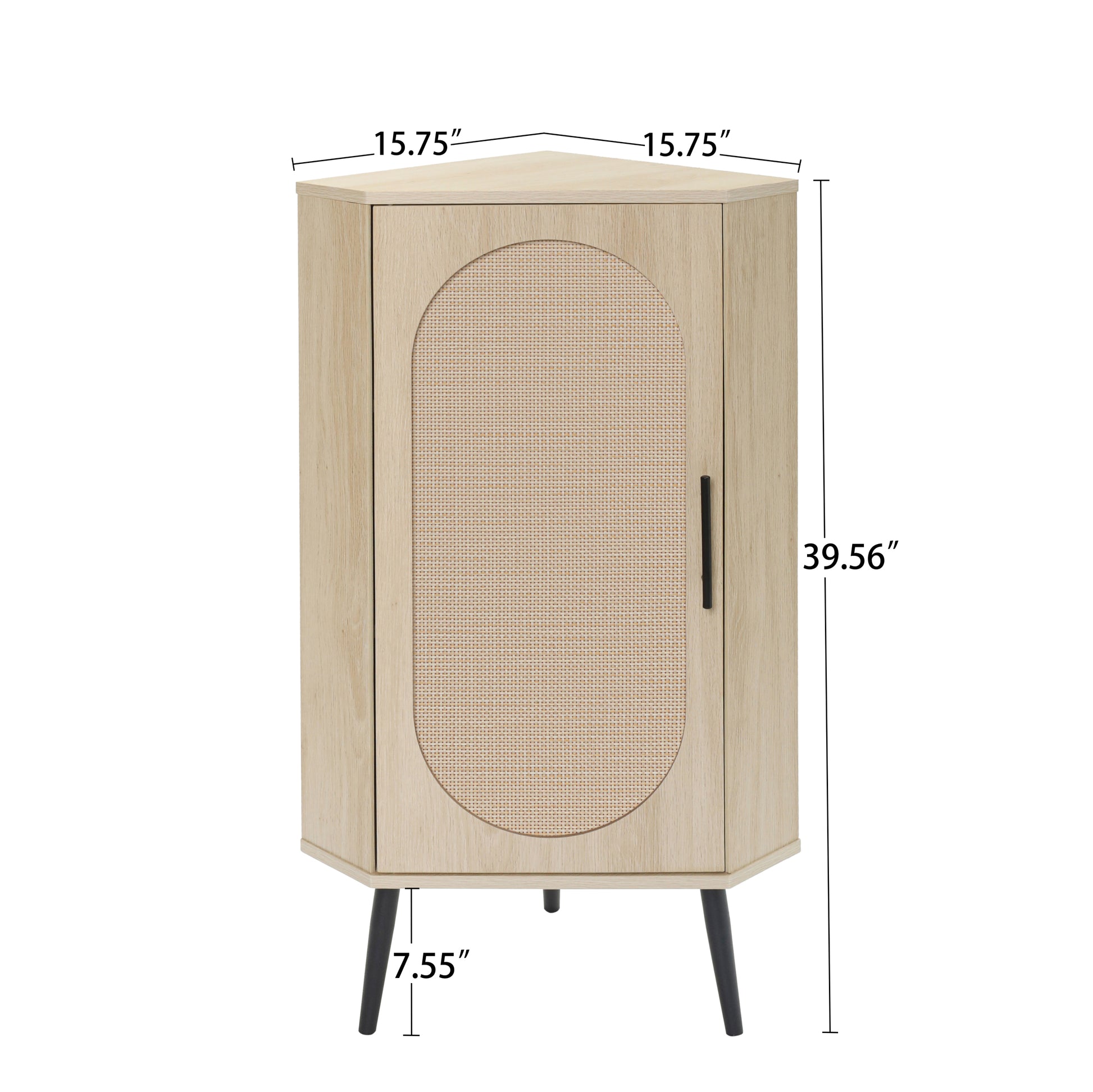 Corner Cabinet ,Rattan Door,Freestanding Corner Tables For Small Spaces, Corner Shelf Stand For Living Room, Kitchen, Bathroom, Bedroom Natural Particle Board