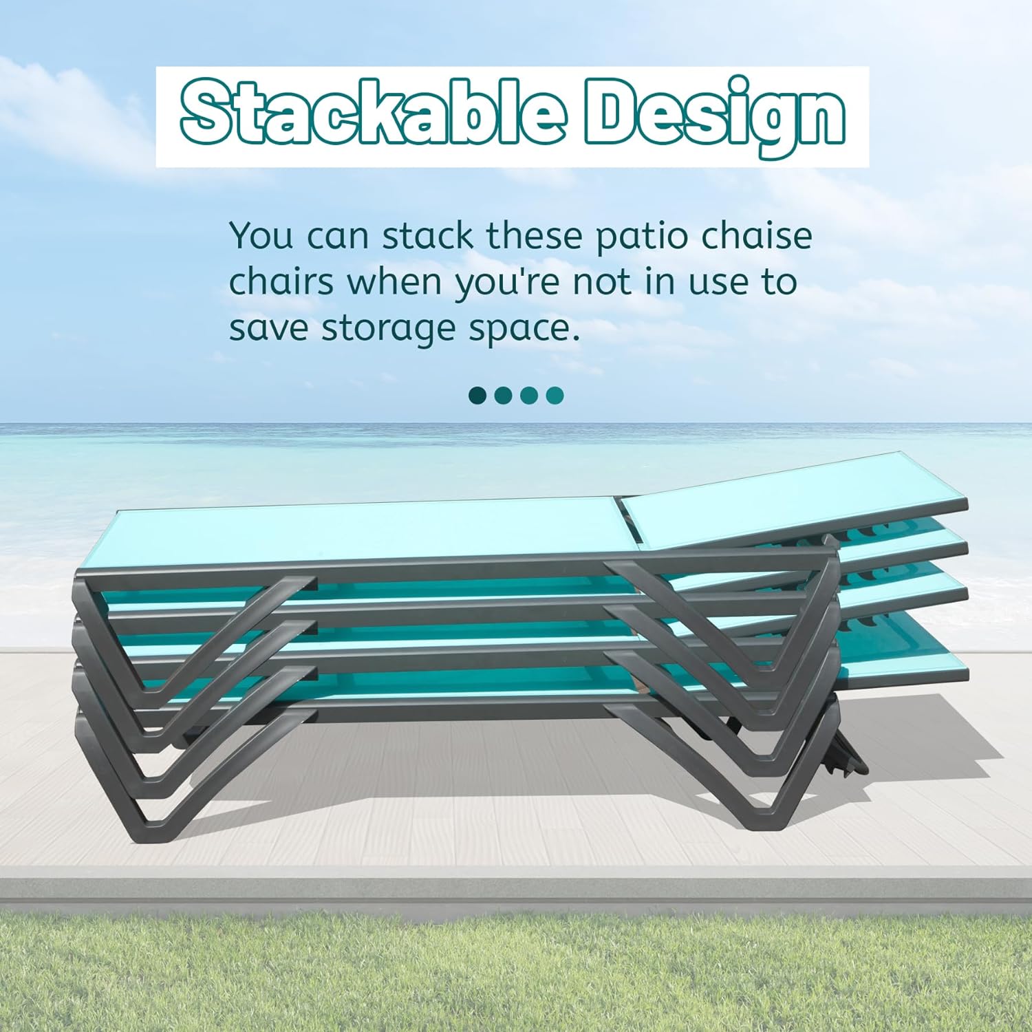 Outdoor Lounge Chair, Aluminum Plastic Patio Chaise Lounge With Side Table & 5 Position Adjustable Backrest & Wheels, All Weather Reclining Chair For Outside Beach Poolside Lawn, Lake Blue Lake Blue Aluminum