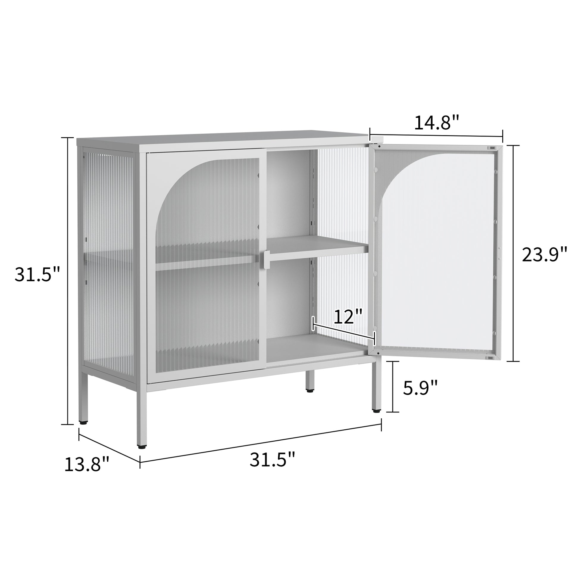 Metal Sideboard Cabinet,Accent Storage Cabinet With 2 Glass Doors,Modern Coffee Bar Cabinet With Adjustable Shelves 154 Lbs Capacity For Kitchen, Living Room And Hallway, White Accent Chests 1 2 Shelves Antique White Primary Living Space Glass Doors